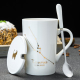 12 Constellations Creative Ceramic Mugs with Spoon & Lid