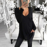 Women Deep V-Neck Long Sleeve Tee With Pocket