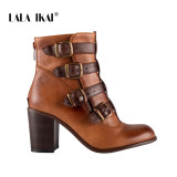 Brown PU Leather Ankle Boots