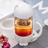 Cute Cat Glass Tea Mug With Infuser Strainer Filter