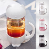 Cute Cat Glass Tea Mug With Infuser Strainer Filter