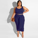 Plus Size Spaghetti Strap Crop Top And Bodycon Belt Skirts