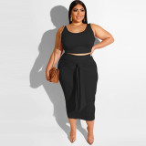 Plus Size Spaghetti Strap Crop Top And Bodycon Belt Skirts