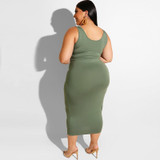 Plus Size Spaghetti Strap Crop Top And Bodycon Belt Skirts