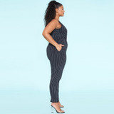 Plus Size  Striped Elastic Elastic Waist Trousers
