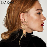 Abstract Art Gold Color Chic Palm Statement Dangle Earrings
