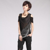 Fashion Hollow Off Shoulder V Neck T-Shirts