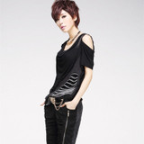 Fashion Hollow Off Shoulder V Neck T-Shirts