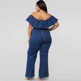 Plus Size Sexy Denim Off Shoulder Jumpsuit