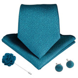 Men Tie Handkerchief Cuff-links Brooch Set