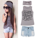 Girls Top  + Jeans Shorts+Scarf Outfit