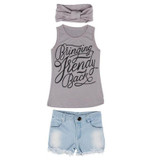 Girls Top  + Jeans Shorts+Scarf Outfit