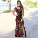 Casual Sexy V-neck Backless Floral Print Maxi Dress
