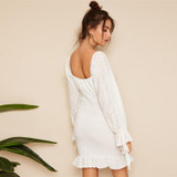 Vintage White Lace Eyelet Square Neck Bell Sleeve Dress