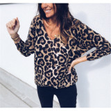 Fashion stretchable Leopard V Neck Tops