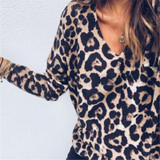 Fashion stretchable Leopard V Neck Tops