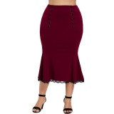 Plus Size Button Detail Fishtail Skirt