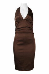 Donna Ricco Halter Neck Open Back Ruched Solid Satin Dress (Petite)