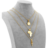 3 Pc Necklace Set - Africa Map + Ankh Pendant + Initial Necklace