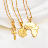 3 Pc Necklace Set - Africa Map + Ankh Pendant + Initial Necklace