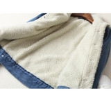 Women Spring Autumn Winter Lambswool Long Sleeves Warm Denim Coat