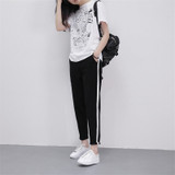 Women Casual Harem Loose Trousers Black Striped Side Spring Sweatpants Pants