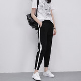 Women Casual Harem Loose Trousers Black Striped Side Spring Sweatpants Pants