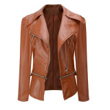 Women Winter Autumn Fashion Motorcycle Jacket Black faux leather Coats Outerwear