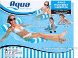 Aqua 4-in-1 Monterey Hammock Inflatable Pool Float, Multi-Purpose Pool Hammock (Saddle, Lounge Chair, Hammock, Drifter) Pool Chair, Portable Water Hammock, Light Blue/White Stripe