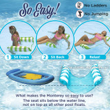 Aqua 4-in-1 Monterey Hammock Inflatable Pool Float, Multi-Purpose Pool Hammock (Saddle, Lounge Chair, Hammock, Drifter) Pool Chair, Portable Water Hammock, Light Blue/White Stripe