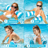 Aqua 4-in-1 Monterey Hammock Inflatable Pool Float, Multi-Purpose Pool Hammock (Saddle, Lounge Chair, Hammock, Drifter) Pool Chair, Portable Water Hammock, Light Blue/White Stripe