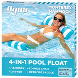Aqua 4-in-1 Monterey Hammock Inflatable Pool Float, Multi-Purpose Pool Hammock (Saddle, Lounge Chair, Hammock, Drifter) Pool Chair, Portable Water Hammock, Light Blue/White Stripe
