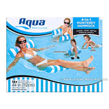 Aqua 4-in-1 Monterey Hammock Inflatable Pool Float, Multi-Purpose Pool Hammock (Saddle, Lounge Chair, Hammock, Drifter) Pool Chair, Portable Water Hammock, Light Blue/White Stripe