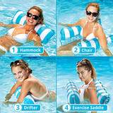 Aqua 4-in-1 Monterey Hammock Inflatable Pool Float, Multi-Purpose Pool Hammock (Saddle, Lounge Chair, Hammock, Drifter) Pool Chair, Portable Water Hammock, Light Blue/White Stripe