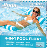 Aqua 4-in-1 Monterey Hammock Inflatable Pool Float, Multi-Purpose Pool Hammock (Saddle, Lounge Chair, Hammock, Drifter) Pool Chair, Portable Water Hammock, Light Blue/White Stripe