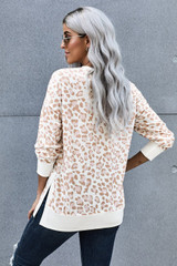 Round Neck Long Sleeve Leopard Print Loose Fit Sweatshirt