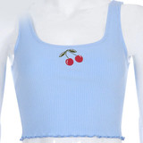 Simple Sexy Embroidery Cherry Print Crop Top