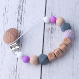 Personalized Name Beech Wood Chew Beads Pacifier Clips Dummy Chain Holder Cute Soother Chains Baby Teething Toy Baby Chew