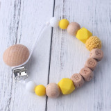 Personalized Name Beech Wood Chew Beads Pacifier Clips Dummy Chain Holder Cute Soother Chains Baby Teething Toy Baby Chew