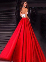 Two Piece Prom Dress Red Cheap Long Prom Dress #ER063