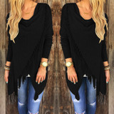New Women Long Sleeve Blouse Tassel Slash Dress Blouses Fashion Sexy Tops
