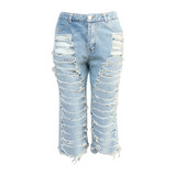 Ripped Blue High Waist Pencil jeans