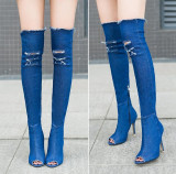 High Heel Denim Over The Knee Boot