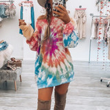 Tie dye print top tapered Crew Neck Long Sleeve Sweater
