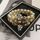 Luxury Handmade Elastic Pearl Bee  Bracelet Bangle Jewelry