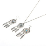 Feather Dream Catcher Necklace Earrings Jewelry Set