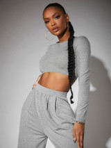 Solid Crop Top & Wide Leg Pants Set