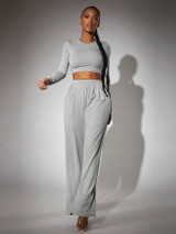 Solid Crop Top & Wide Leg Pants Set