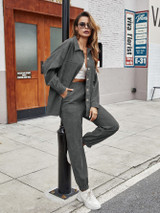 Corduroy Solid Button Through Blouse & Sweatpants