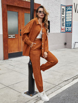 Corduroy Solid Button Through Blouse & Sweatpants